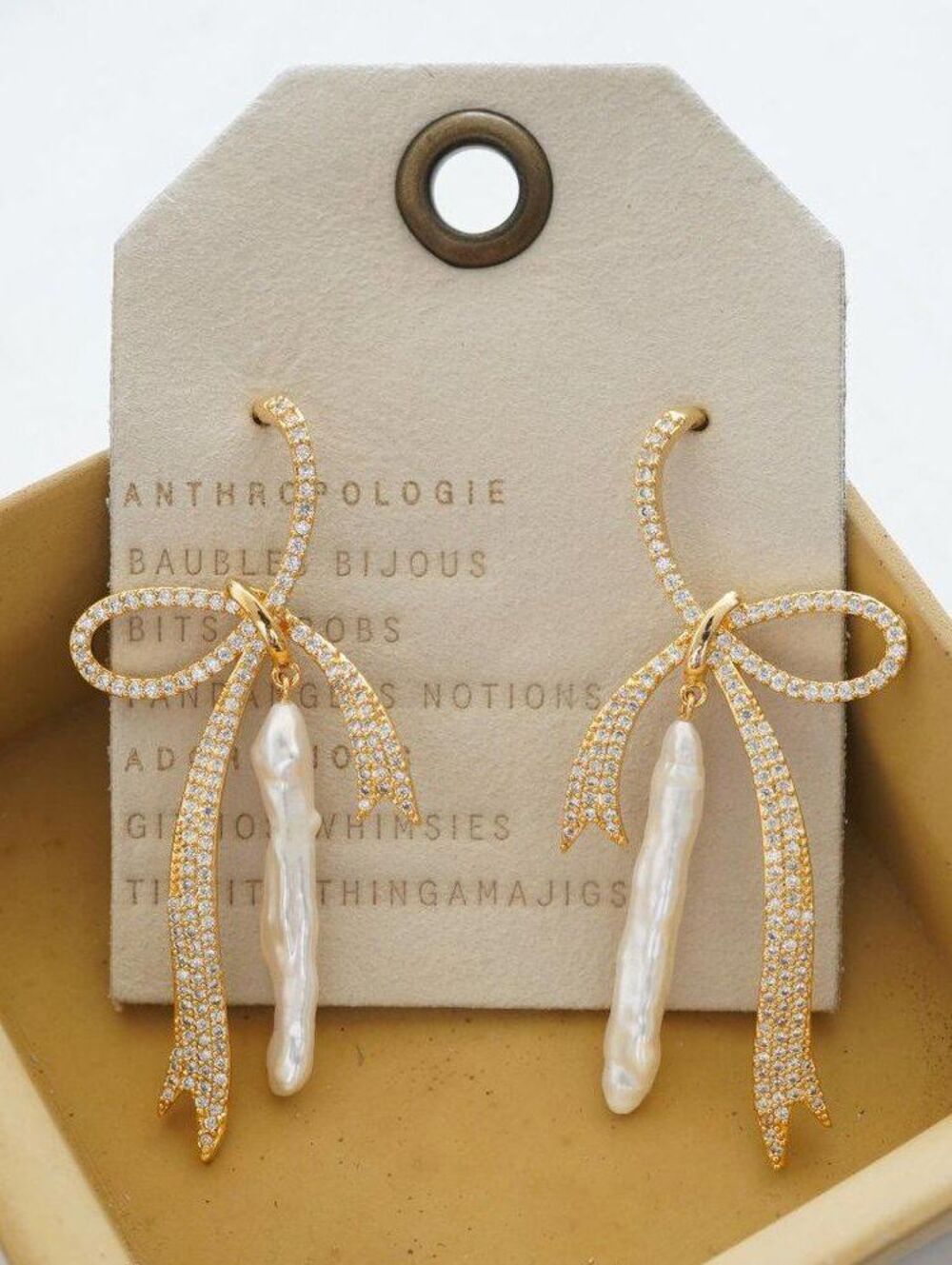 Anthropologie Bow Pearl Drop Earrings